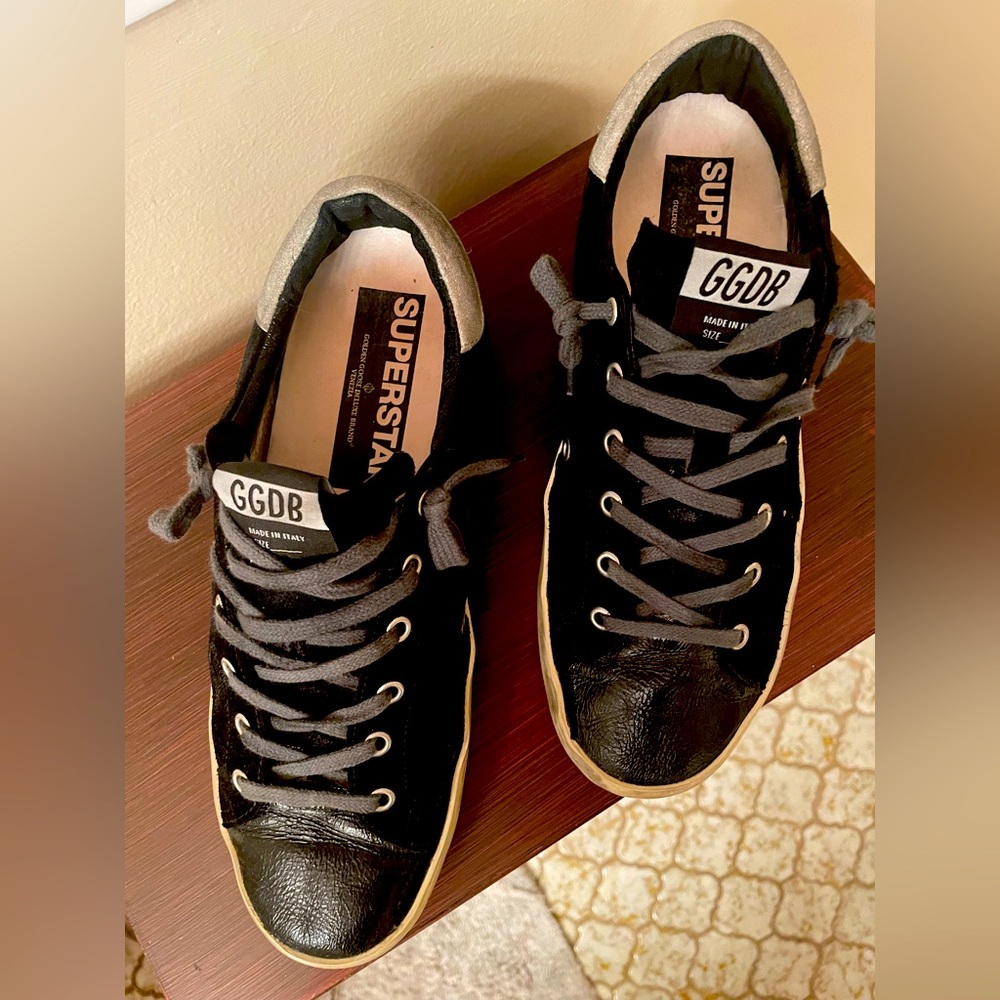 Superstar Golden Goose Sneakers- Black Suede and Leather sz 41